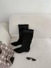 Autumn and winter new pointed thick heel sleeve boots woven splicing temperament stacking boots boots