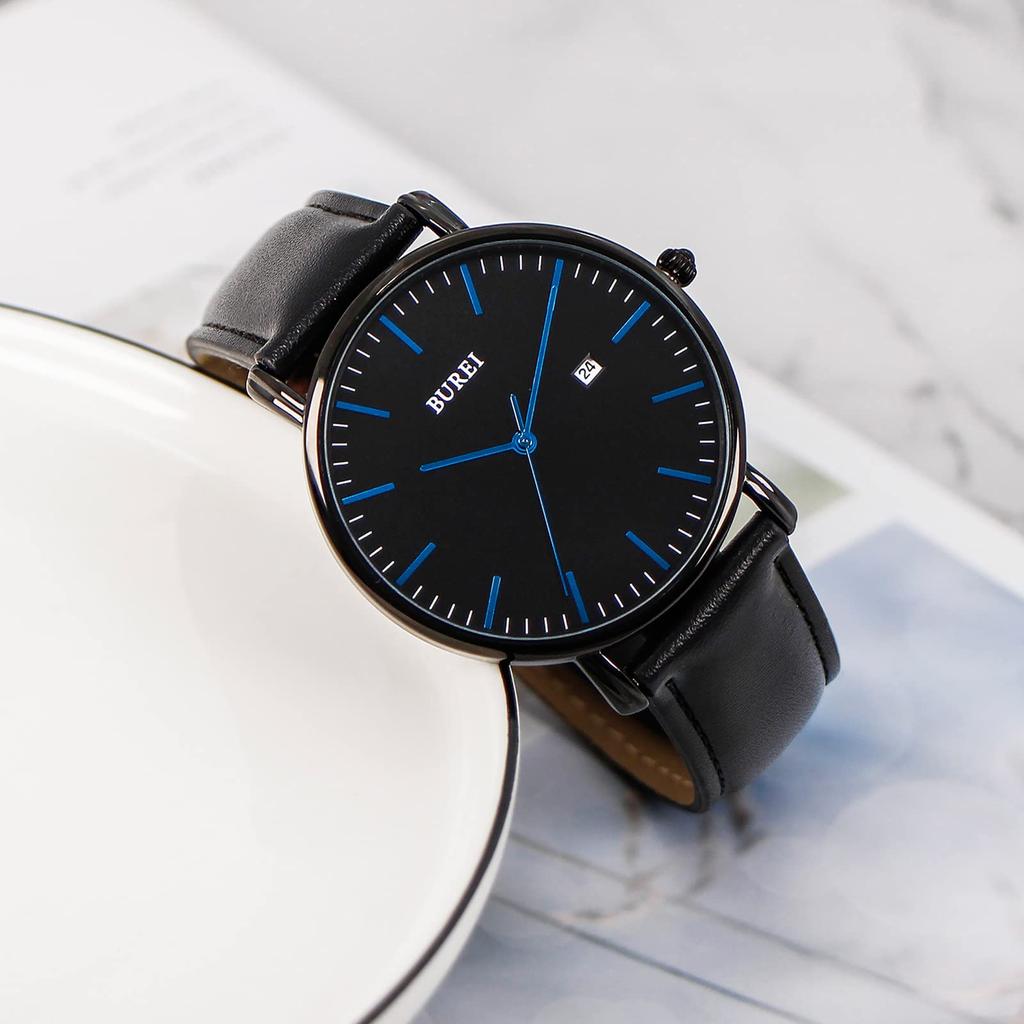 Простые стильные брендовые популярные ультратонкие легкие аналоговые часы деловые водонепроницаемые кварцевые наручные часы [BUREI] мужские
