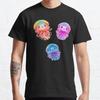 Summer Men Fashion Casual Shirts Short Sleeves Jellyfish Cute Kawaii Black Tees Oversized T-shirts