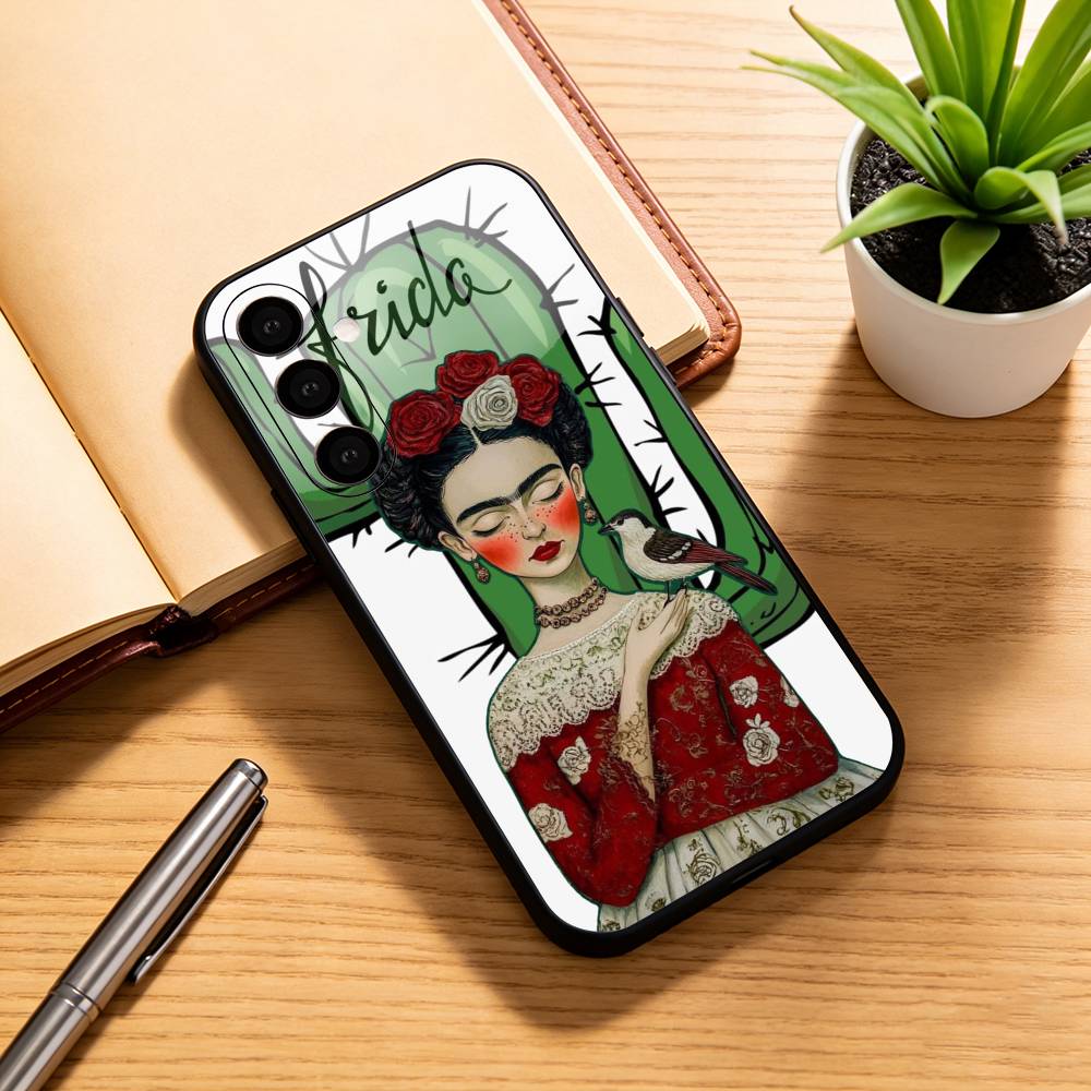 Модный чехол для телефона F-fridaS Kahlo-PC Черный Силиконовый Мягкий Для Samsung Galaxy A73,A72,A71,A70,A53,A52,A51