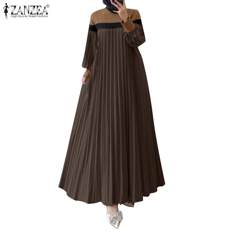 ZANZEA Женское повседневное платье с длинным рукавом в стиле пэчворк, свободное, плиссированное