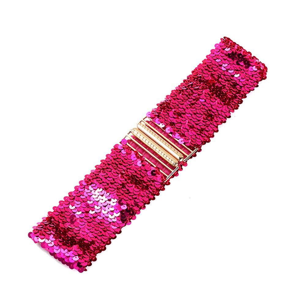 Eye Catching Shinny Waistband Gold Buckle Disc Belts Special Design Sequin Stretch Belt Women Girl