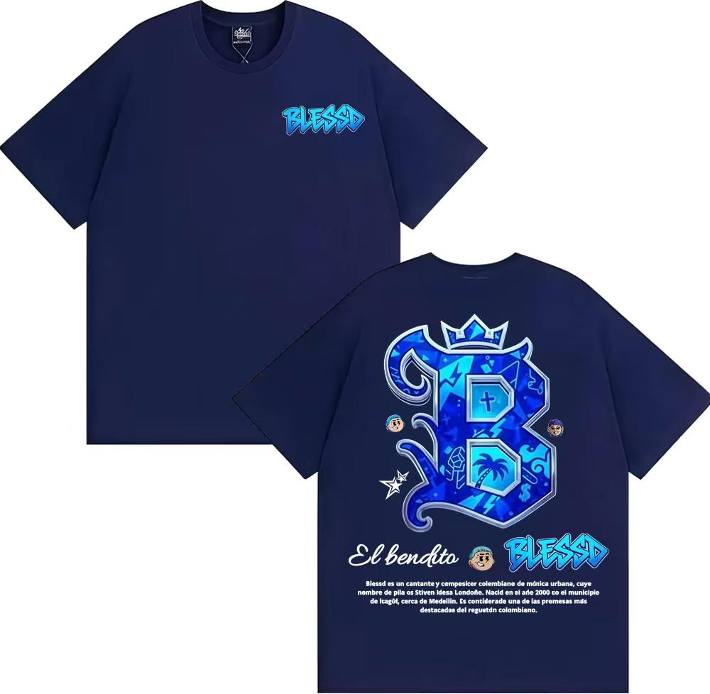 Rapper Blessd El Bendito Logo Graphic T Shirts Unisexs Clothing Harajuku Retro Short Sleeve TShirt Summer Fashion Streetwear Tees