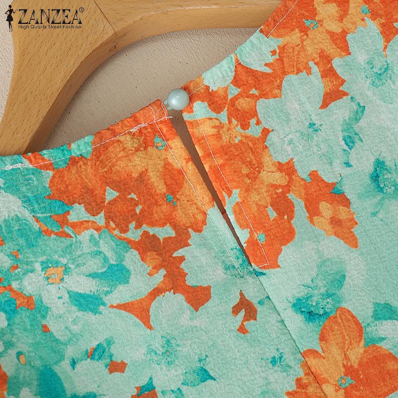 ZANZEA Женская летняя повседневная блузка с круглым вырезом и рукавом 3/4 с принтом