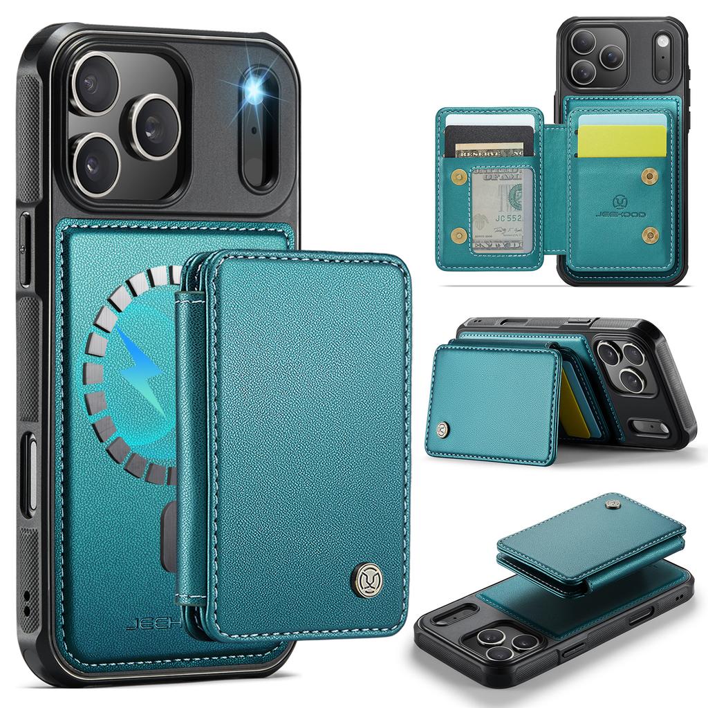 For iPhone 17 Pro Max Case JEEHOOD J05 Leather Mobile Cover with Detachable Magnetic Card Bag