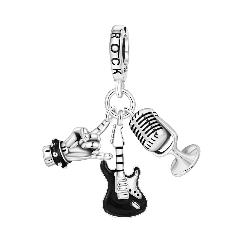 925 Silver Music Rock Pendants Bracelet Charms DIY Jewelry Party Beads Exquisite Festival Gifts Accessories for Women Men