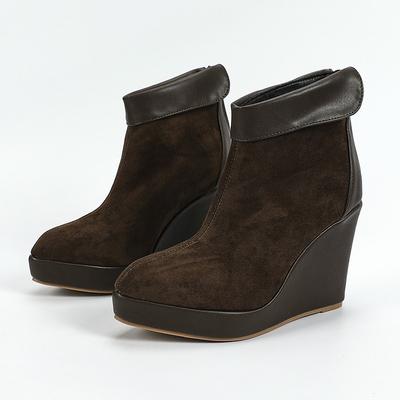 Обувь Осень 2025 Женские Ботильоны на Высоком Каблуке Модные Женские Клинья Вечерняя Обувь 10 см Большой Размер 42