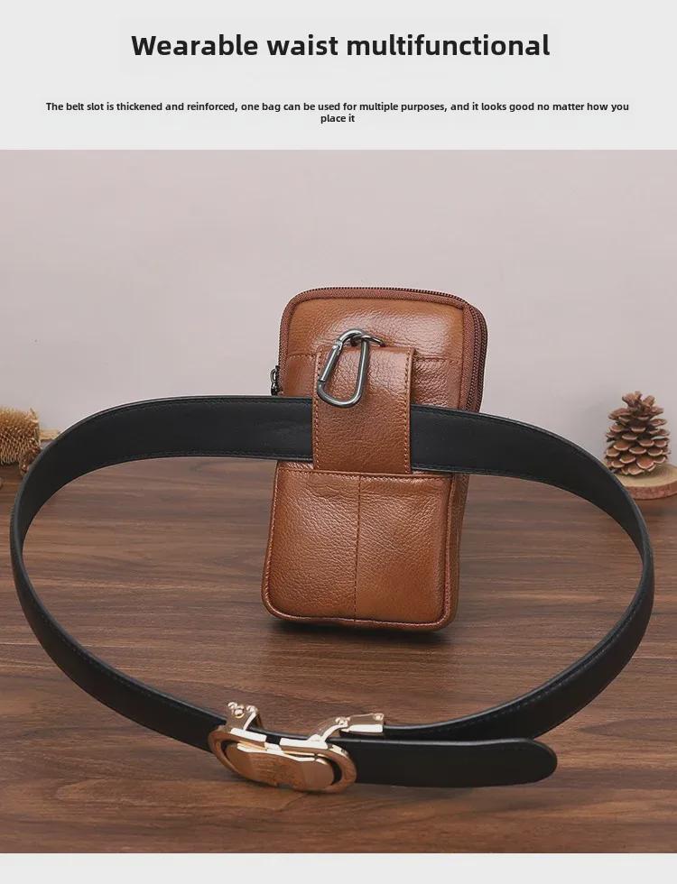 Мужская кожаная поясная сумка Xiaoduoli для мобильных телефонов 5,5"/6,5" с ремнем, держателем удостоверения личности из коровьей кожи 