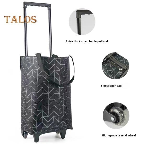 Grocery Cart with Wheels Collapsible Rolling Shopping Cart 2-in-1 Folding Design Portable Bag Waterproof Stair Climbing Telescoping Trolley Tote Bag