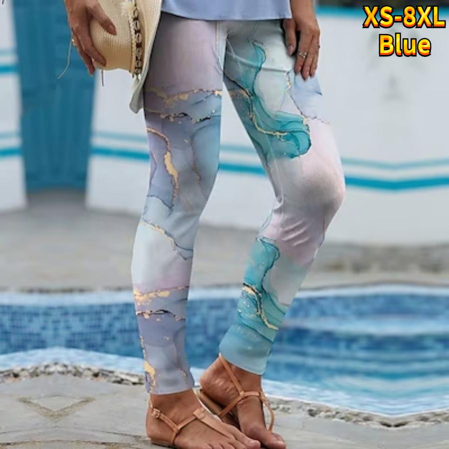 Женские синие прозрачные ленты с принтами, эластичные леггинсы для йоги, фитнес-бег, тренажерный зал, спортивные активные брюки