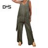 Two Piece Outfits for Women Casual Sleeveless Irregular Top Wide Leg Pants Set Loose Lounge Suit for Summer