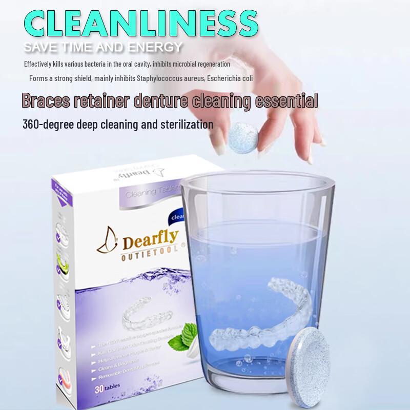 Таблетки для чистки ретейнеров и зубных протезов со вкусом мяты Dearfly