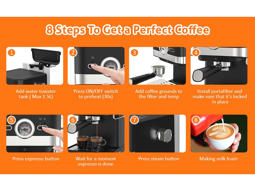 Полуавтоматическая итальянская эспрессо-машина Aeomjk US с капучинатором и функцией пара, модель 3110.