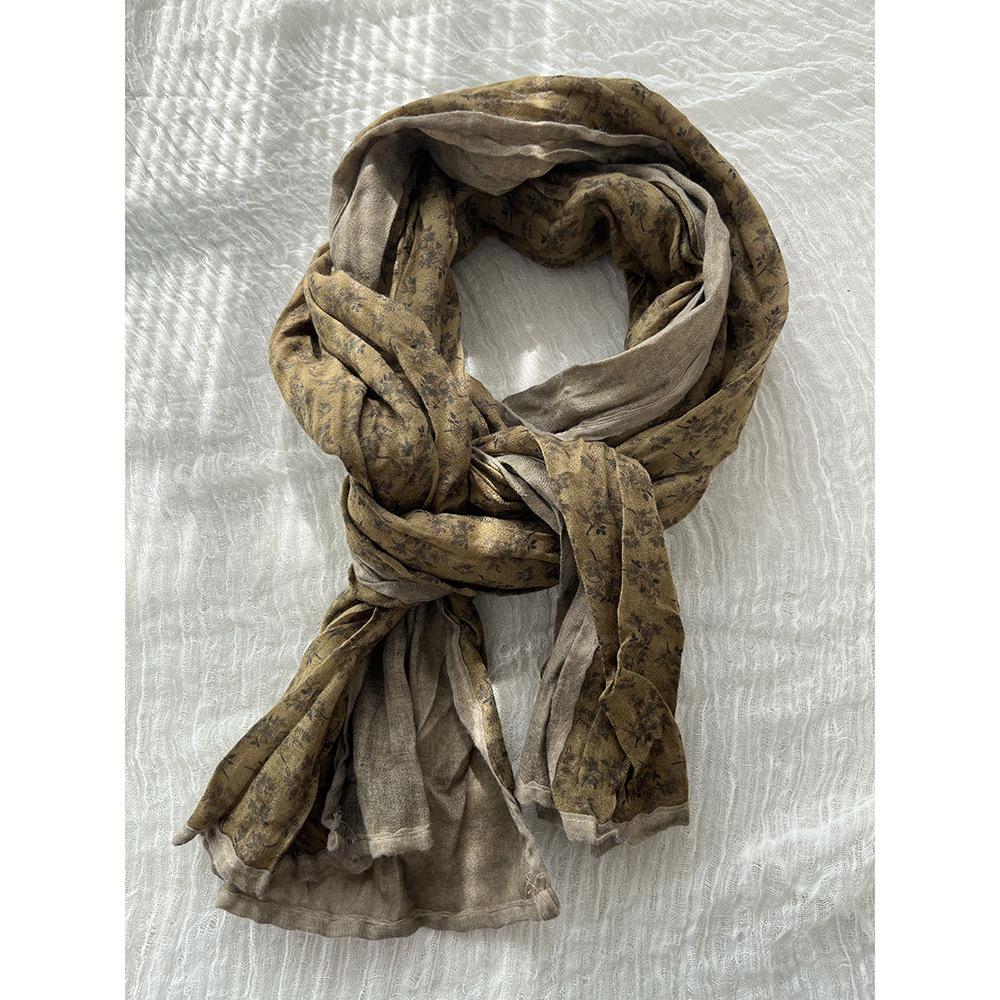 Korean Order Mori Floral Scarf Women's Autumn and Winter Literary Atmosphere Long Shawl Summer Sunscreen