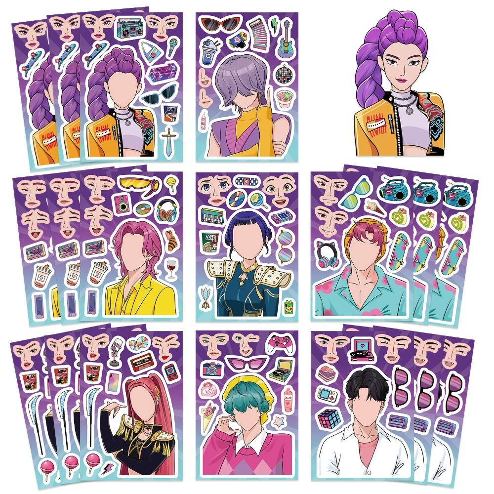 8/16/24PCS Cartoon K-POP Toy Puzzle Stickers Make a Face Stickers DIY Handicraft Stationery Waterproof Stickers