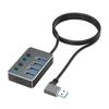 Высокоскоростной USB 3.0 адаптер с 4 портами, независимыми переключателями, светодиодными индикаторами и питанием Type-C для быстрой передачи данных