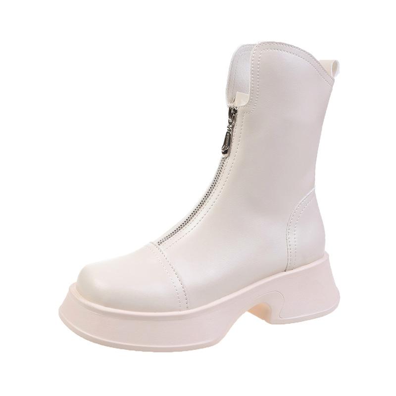 Модные брендовые женские универсальные модные короткие ботинки Matsutake с толстой подошвой и рукавами средней длины на молнии спереди 2024 года