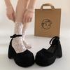 Fashion temperament French black thick-soled shallow-mouth single shoes women's summer 2025 new models with skirts to increase the height of Mary 