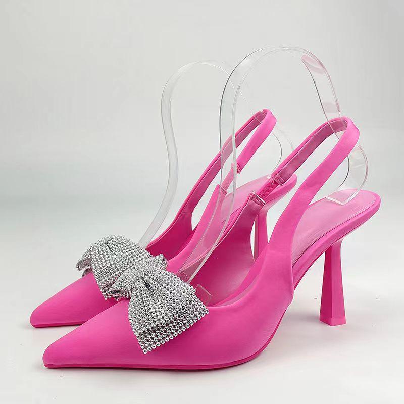 Летние женские туфли на высоком каблуке с бантом-бабочкой, женская обувь на каблуке с открытым носком, пикантные вечерние платья с острым носком, женские туфли на каблуке