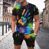 Men's Casual Fashion Sports Set Printed 3D Oil Painting Summer Fashion Casual Breathable Refreshing Short-Sleeved T-Shirt Pants