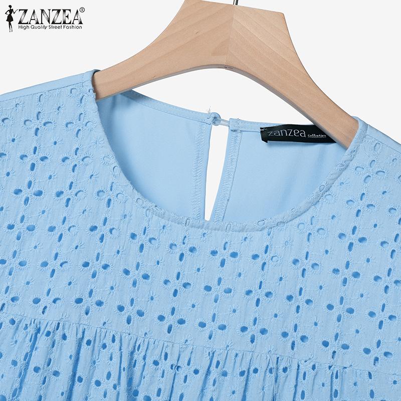 ZANZEA Женское летнее ажурное вязаное крючком пэчворк повседневное платье с коротким рукавом