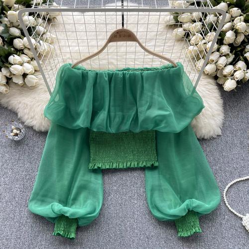 Летние сексуальные рубашки с открытыми плечами и оборками, женские Y2k, милые сетчатые блузки с длинными рукавами, корейские Kpop, облегающие Blusas Mujer