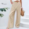 Женские летние повседневные брюки с высокой талией и карманами на молнии и пуговицах, однотонные повседневные пляжные брюки с широкими штанинами, уличная одежда