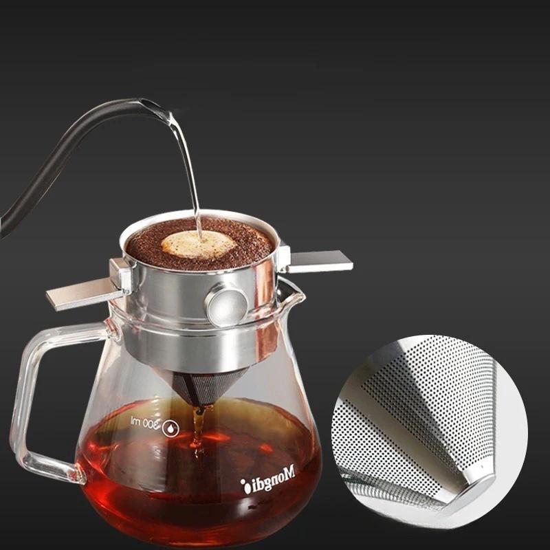 Чашка кофейного фильтра из нержавеющей стали, многоразовый конусный кофейный фильтр, пуровер-кофеварка, складная чашка-фильтр для капельного эспрессо и чая