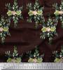 Brown Poly Crepe Fabric Square & Leaves Printed Craft Fabric by the Metre 42 Inch