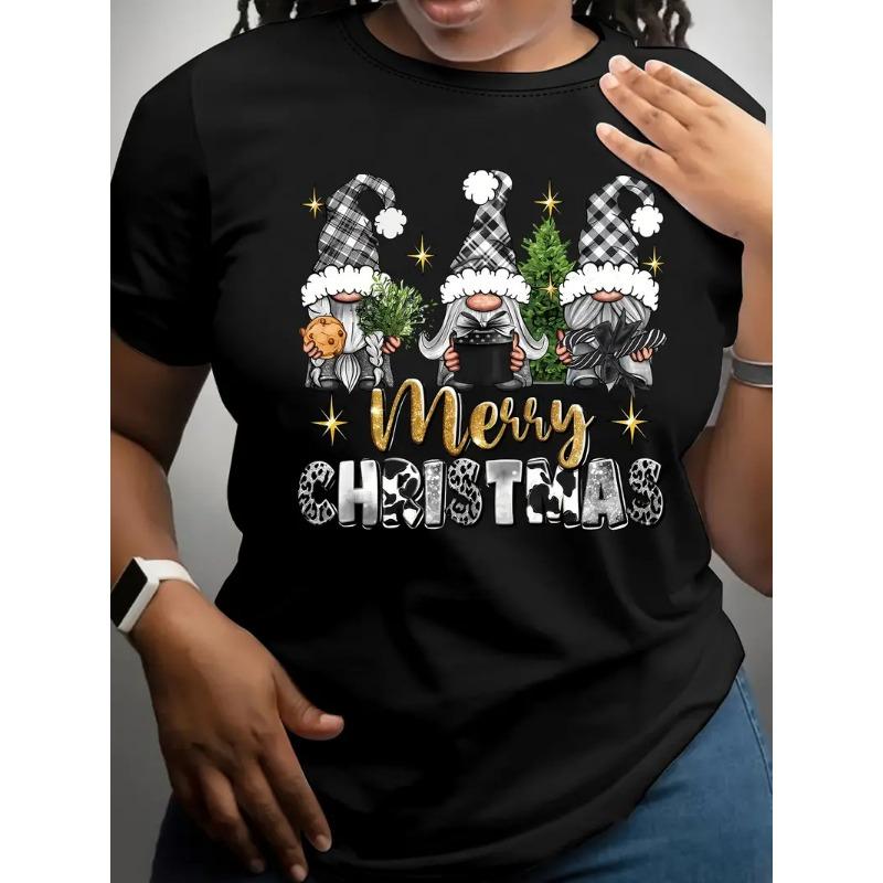 Летние женские свободные повседневные футболки с круглым вырезом и короткими рукавами из чистого хлопка с рождественским принтом