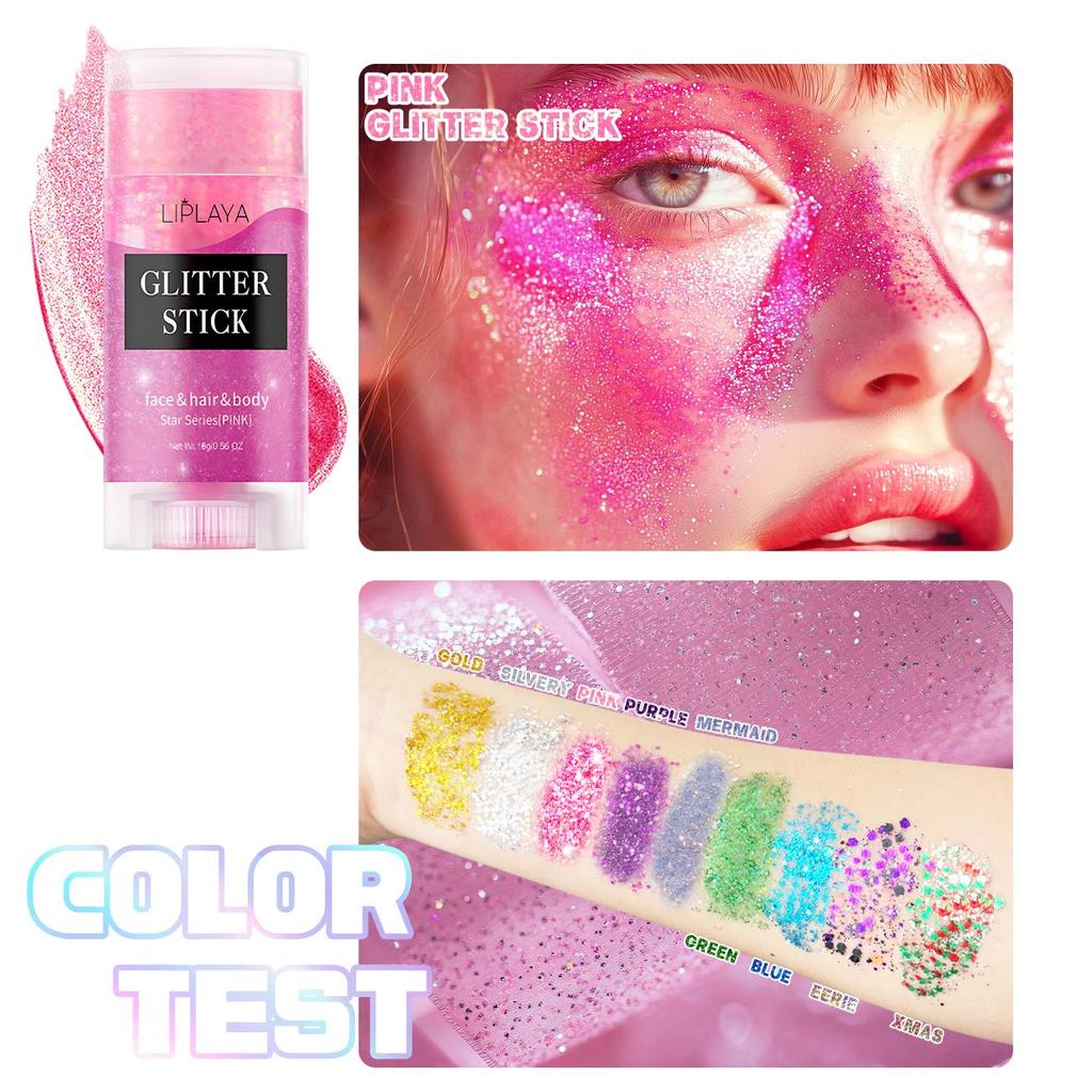 9 Colors Party Glitter Stick, Rotating Mermaid Face Glitter Stick, Rainbow Glitter for Face/Body/Hair/Eye, Washable Glitter-16g