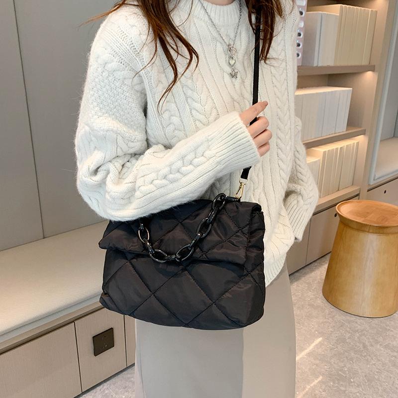 Yogodlns Квадратные сумки через плечо большой вместимости, повседневные женские сумки с цепочкой, модные стеганые универсальные зимние простые сумки для покупок для девочек