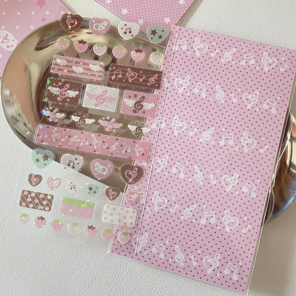 Милые розовые наклейки со звездами в стиле Y2K, блестящие наклейки с музыкальными нотами, скрапбукинг для чехла телефона, DIY, кавайный декор для девочки, лазерные декоративные наклейки