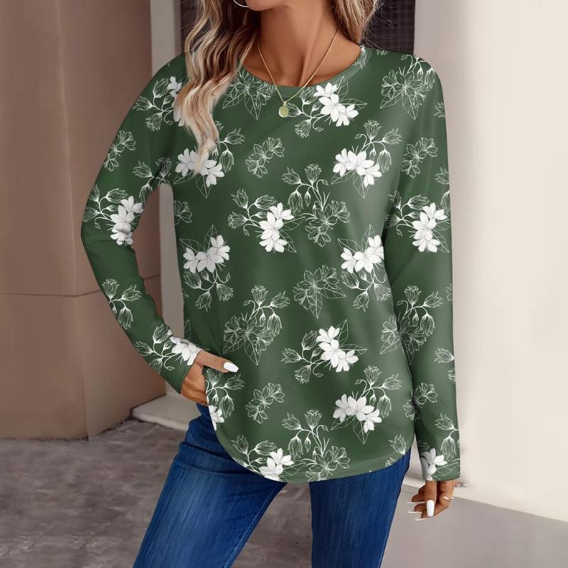 T-shirt À Manches Longues Et Col Rond Pour Femme, Imprimé Floral En 3D, À La Mode, Haut Régulier, Vacances, Week-end, Printemps Et Automne