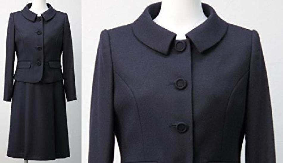 Костюм для вступительного экзамена для мам, темно-синий, с воротником, размер 7 [Black Gallery], костюм, B-GALLERY, 100% шерсть, Япония, стойка,