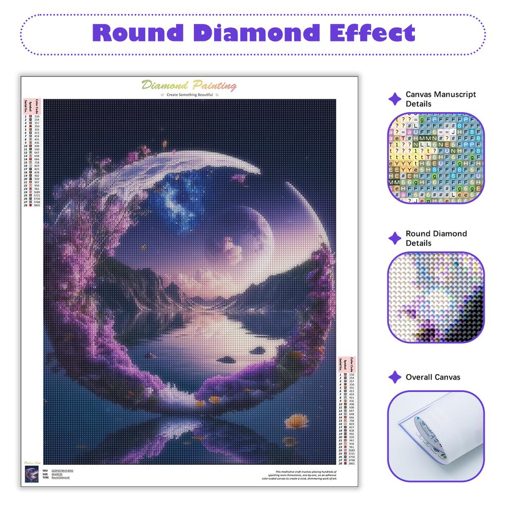 Adult DIY 5D Diamond Painting Set Diamond Art Purple Moon Diamond Painting Full Diamond Embroidery Craft Set Home Wall D