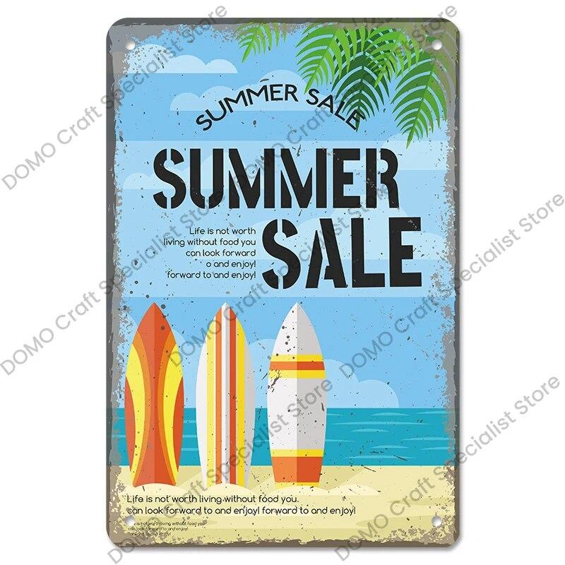 Surfing Board Poster Vintage Metal Tin Signs Enjoy Summers Metal Plaque Retro Wall Art Decor for Surf Club Pub Bar