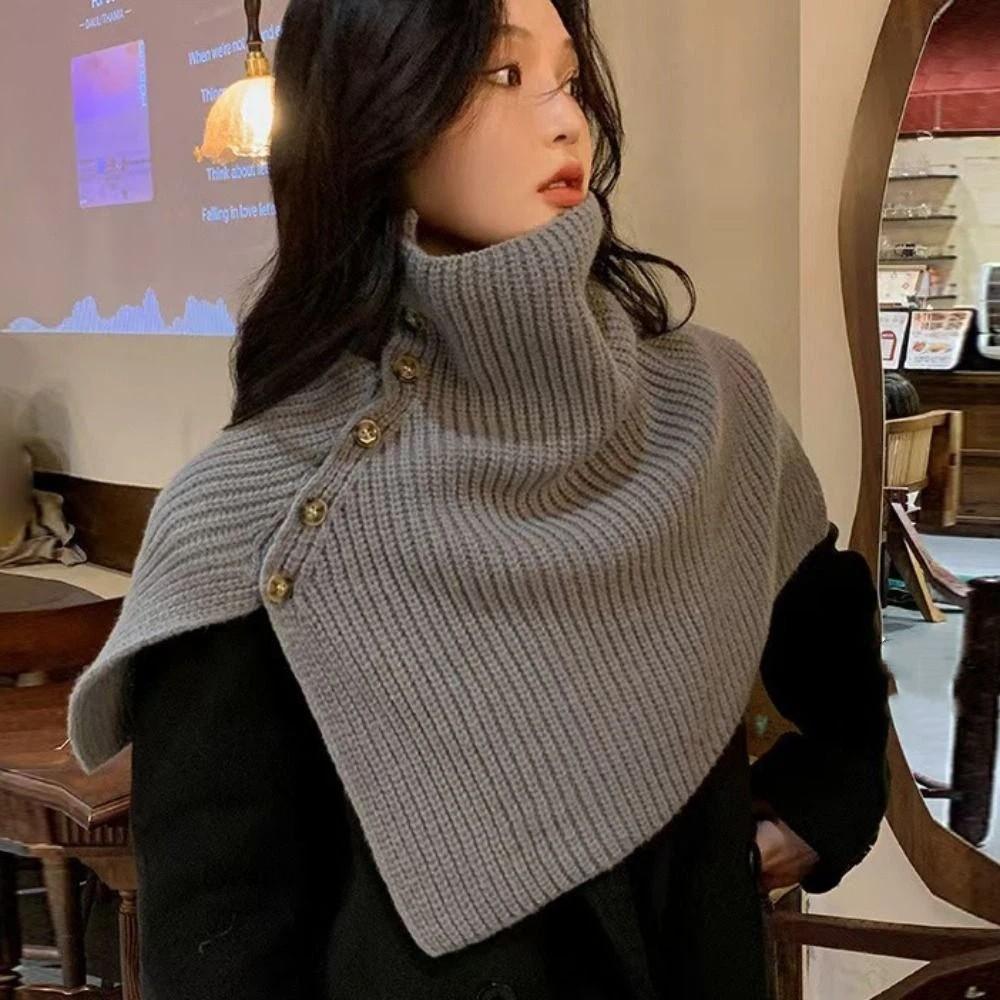 Thicken Knitted Shawl Button Scarves Knitwear Korean Style Women Winter Shawl Women