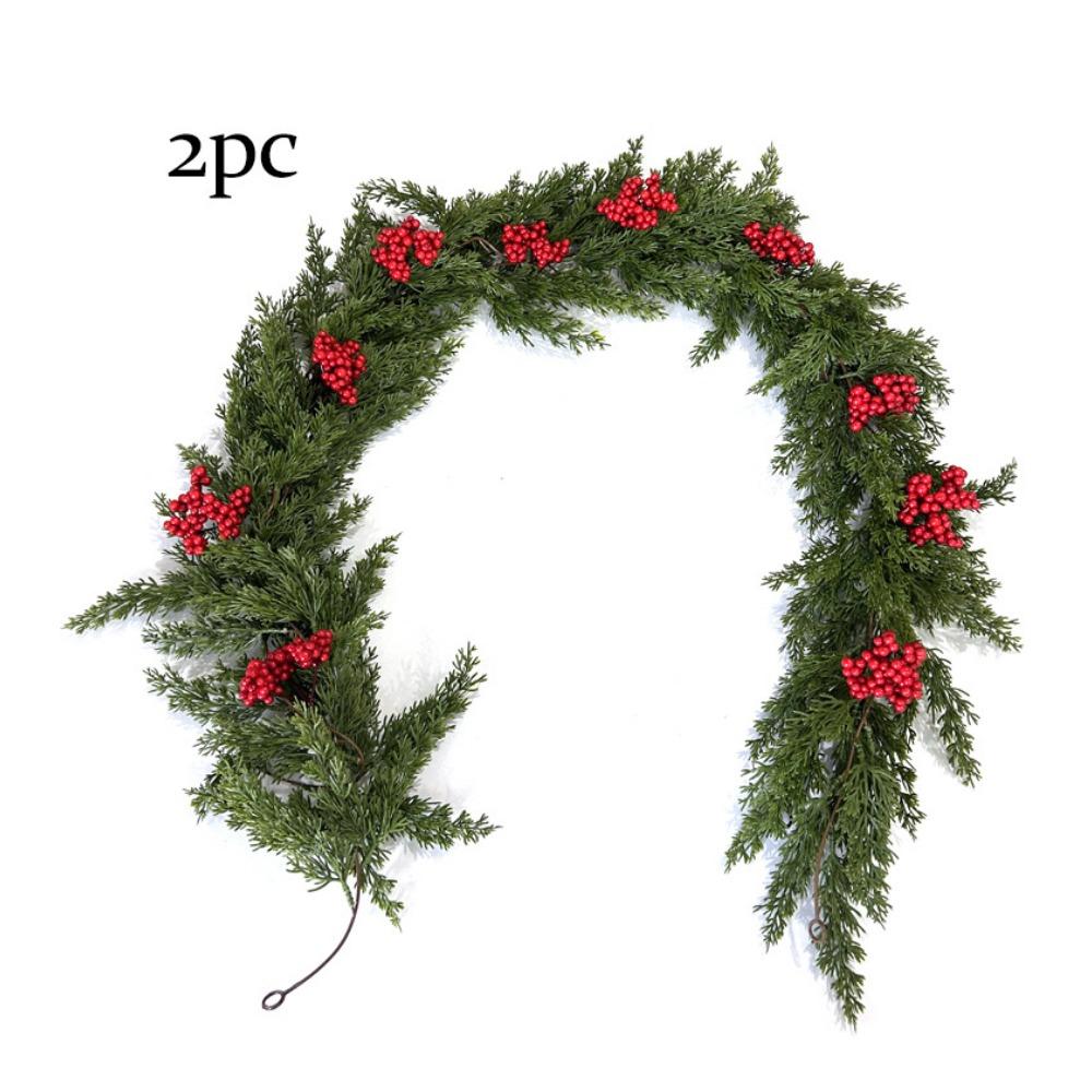 Christmas Garland 6FT Artificial Cedar Pine Garland Realistic Winter Greenery with Red Berries Garland for Christmas Party Xmas Table Mantle Wall Room
