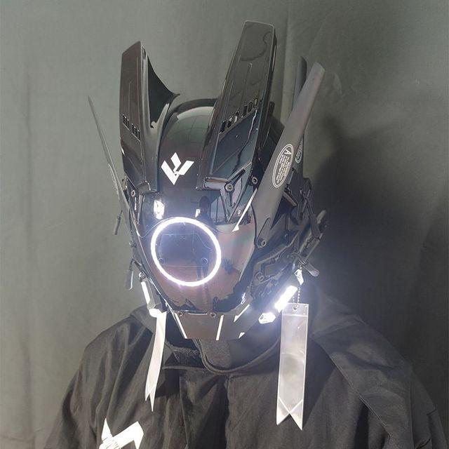 Cyberpunk Helmet Cosplay Dreadlocks Cool Mask With Led Light Shinobi Samurai Mask Braids Christmas Birthday Gift Dreads Wings