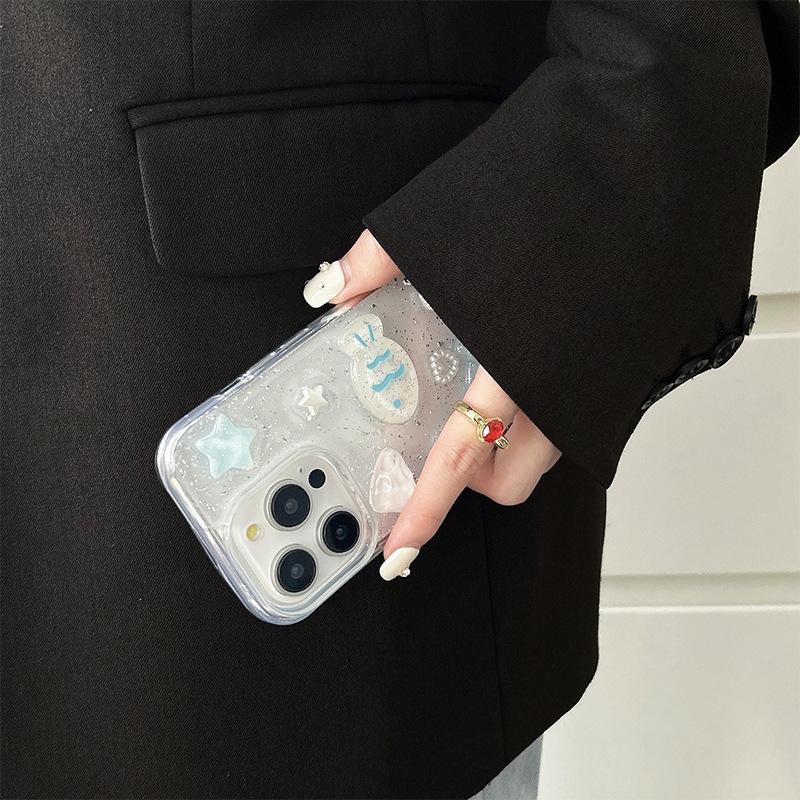 Ocean Fresh Ins Style Mobile Phone Case for IPhone17 Shell Silver Foil Glitter for Apple15Promax Fish