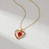 Women Necklace Rhinestone Heart Red Rose Pendant Contrast Color Polished Alloy Symbol of Passionate Love Neck