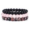 3Pcs/set Natural Stone 8mm Black Onyx Rhodonite Rose Quartzs Beaded Wrist Stackable Bracelets
