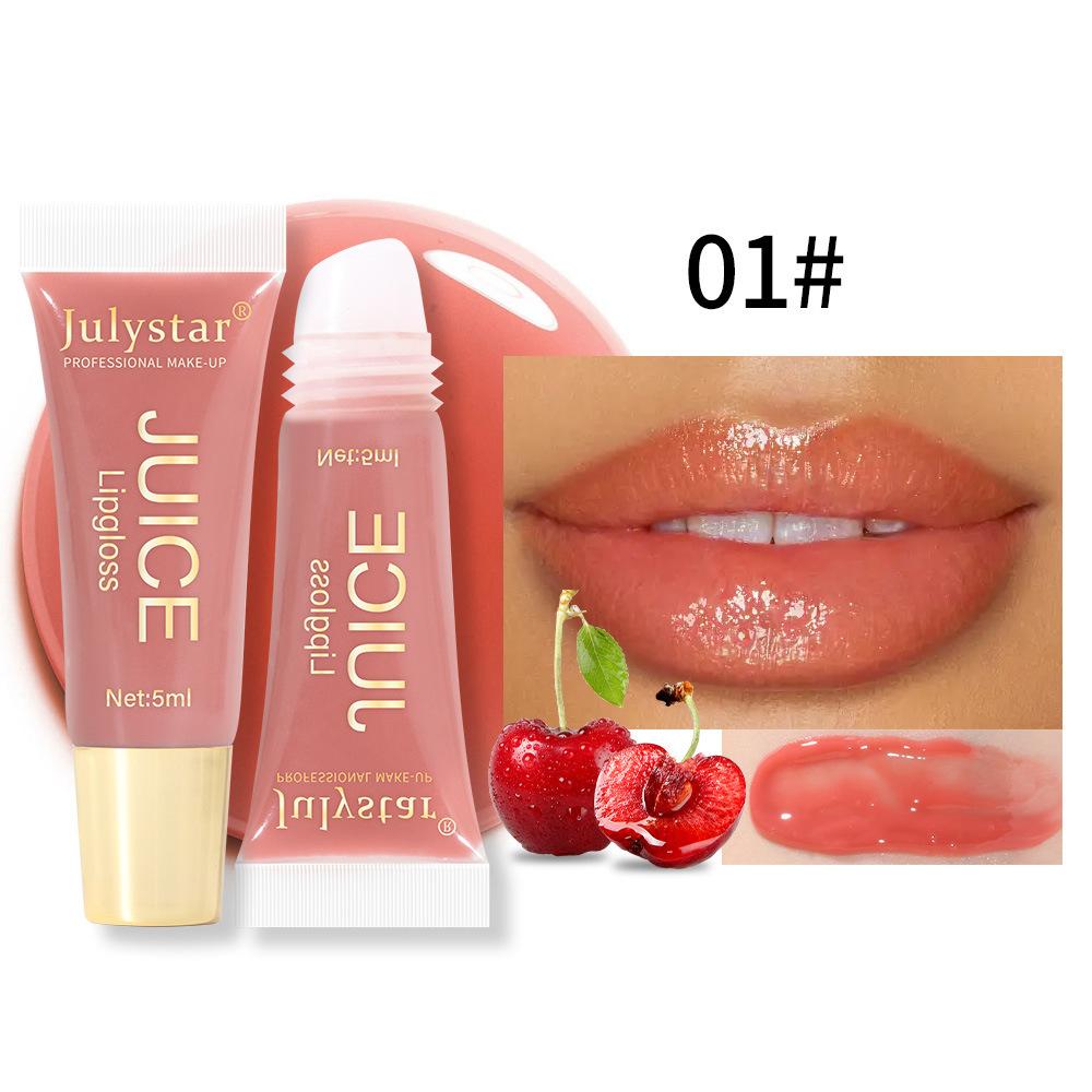 Julystar Juice Lipgloss Natural Long-Lasting Moisturizing Mirror Lip Oil Fruit Flavored Plumping Water Glossy Tinted Liquid Lipstick Makeup 5ml