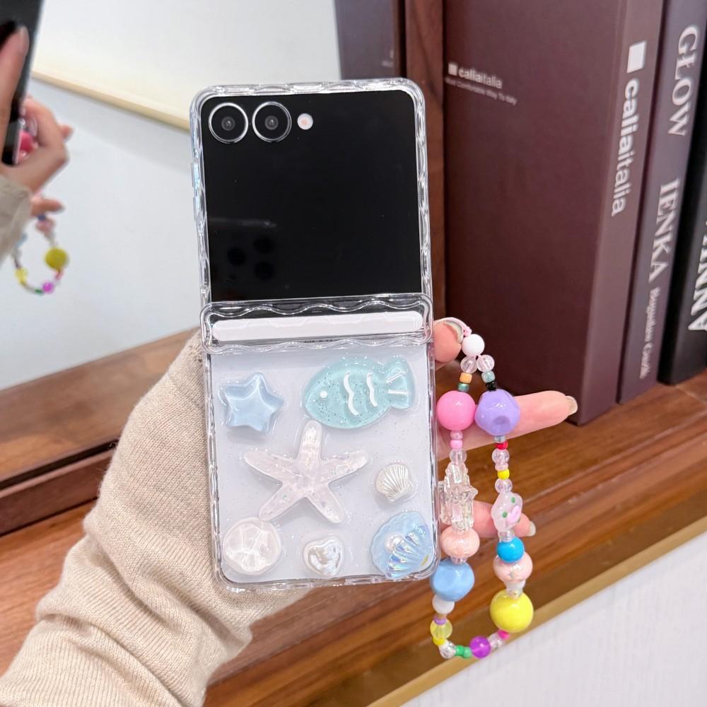 3D Мультяшный Чехол-Браслет Для Samsung Galaxy Z Flip 5 6 7 5G Складной Магнитный PC Корпус Ударопрочный Защитный Прозрачная Задняя Крышка