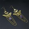 Золотистые серьги-подвески в виде солнца, луны и бабочек с искусственным фиолетовым кристаллом, винтажные серьги-подвески с короткими цепочками для повседневного декора