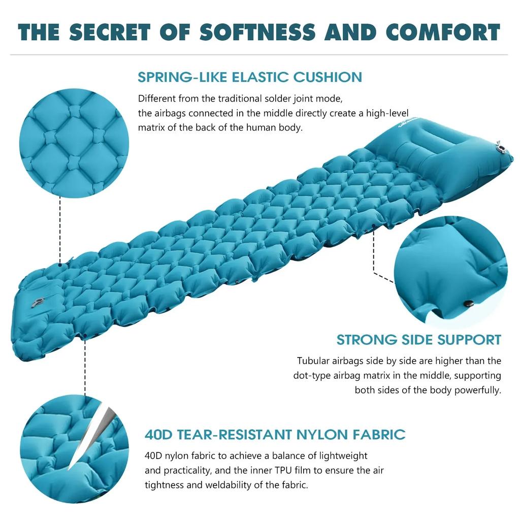 Outdoor Use Sleeping Pad Camping Inflatable Mattress with Pillows Travel Mat Folding Bed Ultralight Air Cushion Hiking Trekking