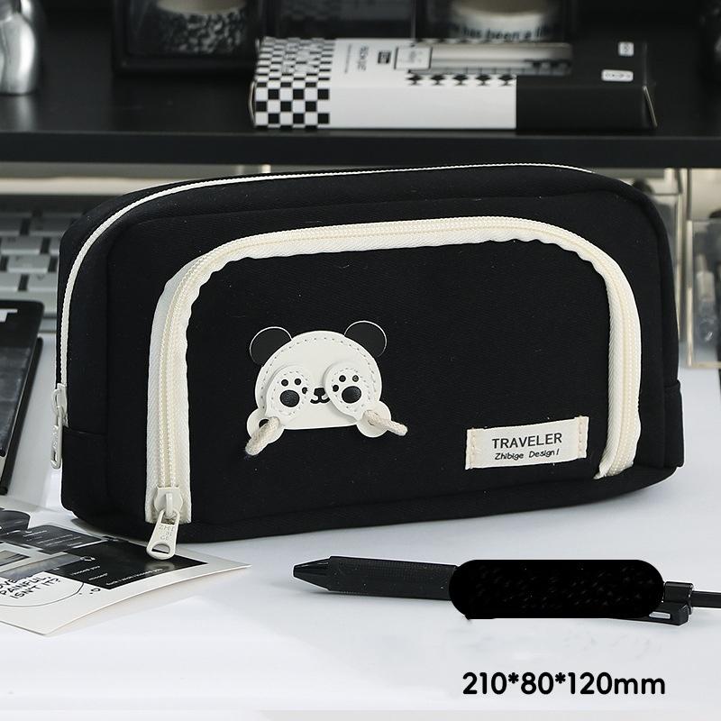 Черный пенал с пандой, супер-емкий дорогой пенал для девочек, школьный пенал для девочек