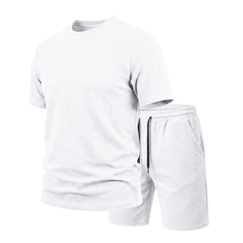 Men Casual Loose Textured Short Sleeve T Shirt And Shorts Two Piece Set