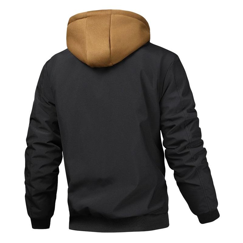 Men's Hooded Padded Bomber Jacket Plaid Trim Fake Two-Piece Winter Coat